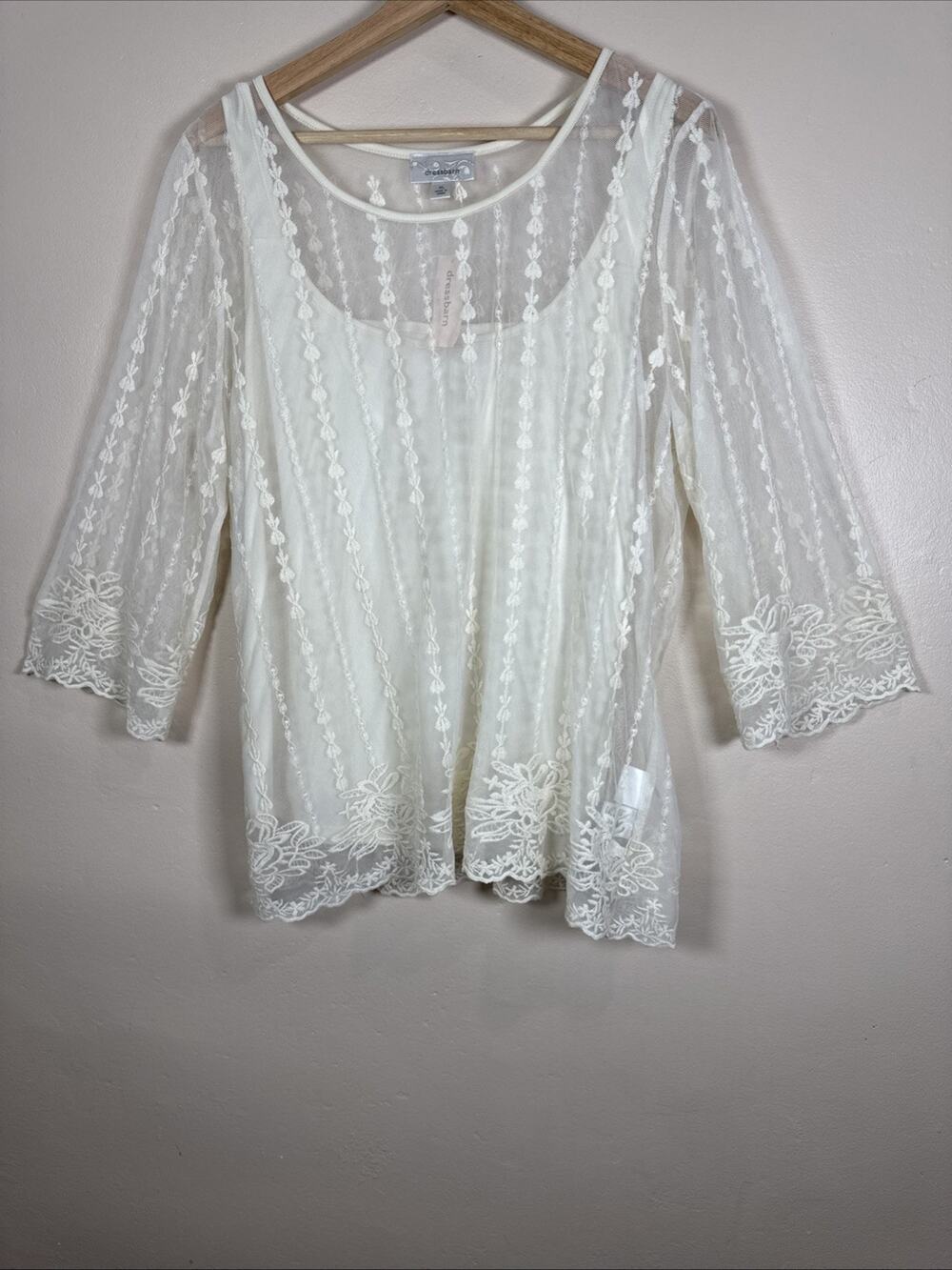 NWT Dressbarn Womens Sheer Mesh Lace Crochet Blouse Top Fairy Boho XL Ethereal